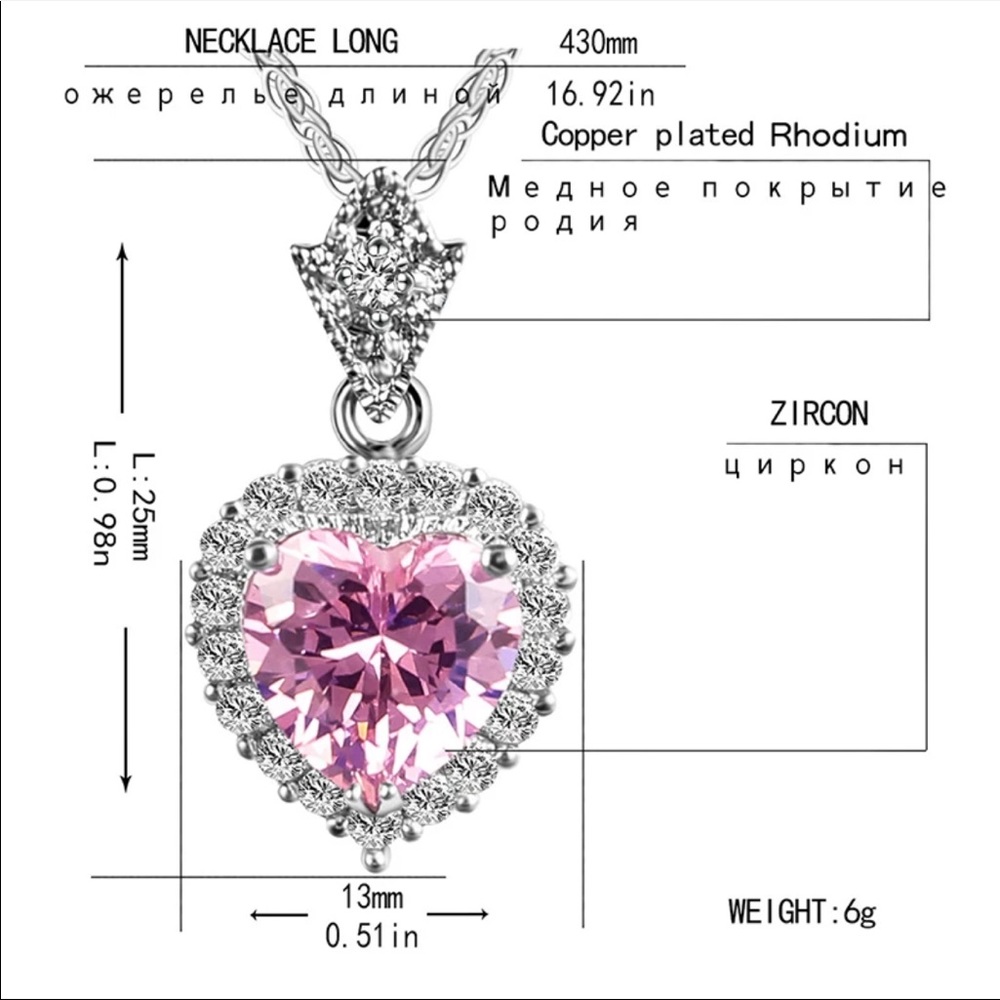New 925 sterling pink heart crystal necklace - Picture 4 of 5